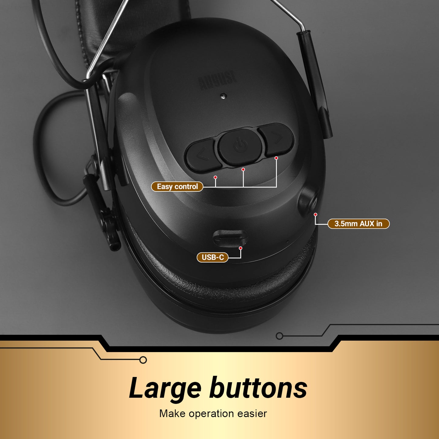 Rechargeable Bluetooth Headphones with Noise Cancelling Ear Defenders ANC - August EP120