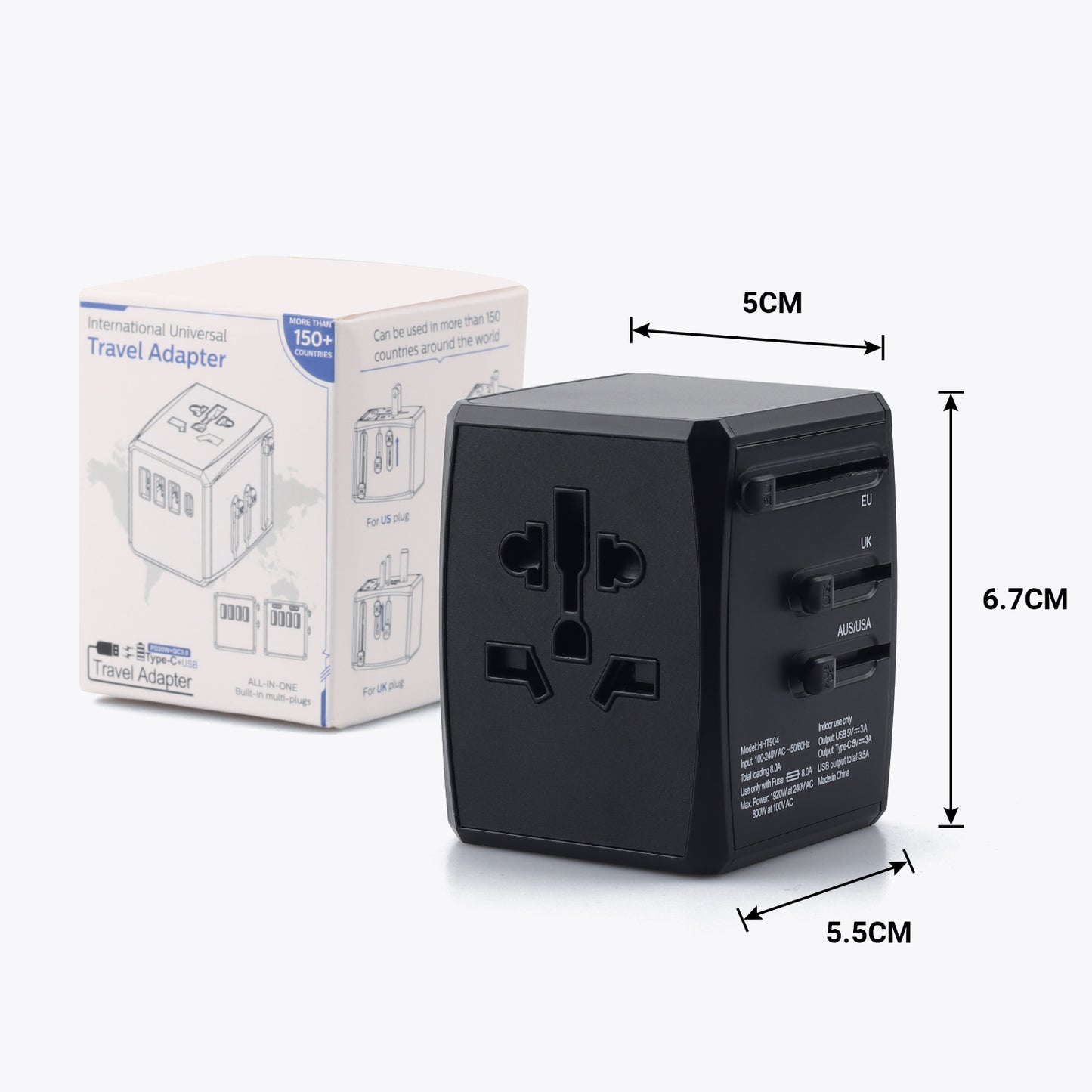 World Travel Adaptor with USB Ports - UK EU AU US Universal Plug - WAP150