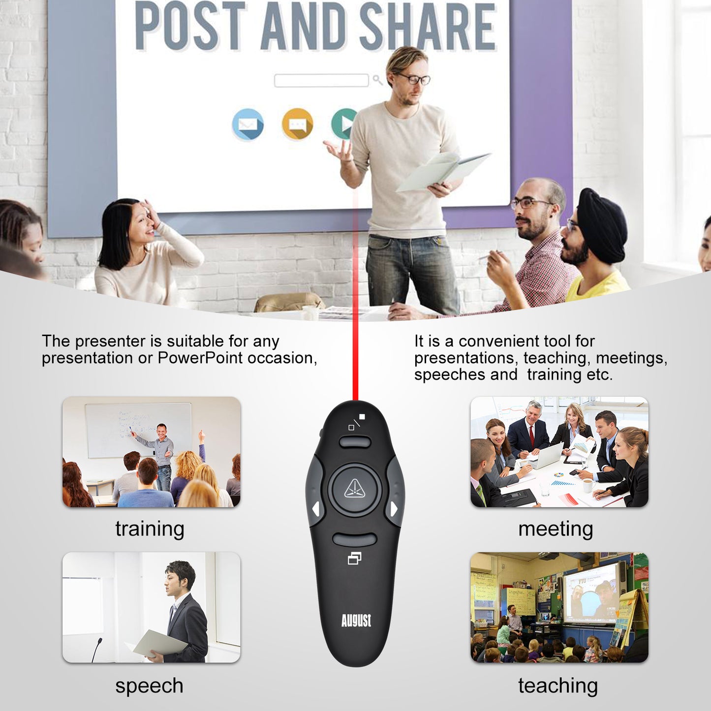Wireless Presenter Remote Control for Slideshows - August LP205R