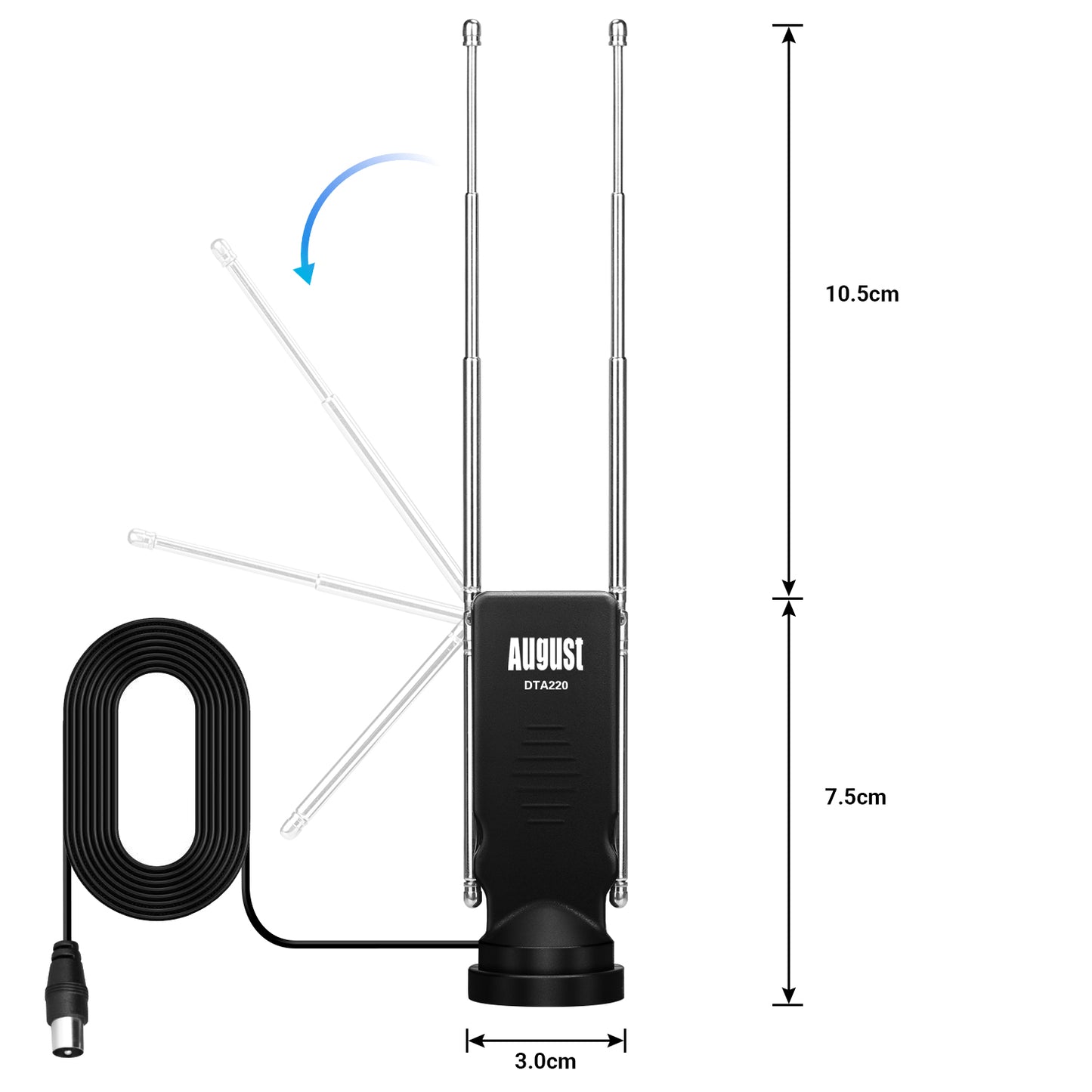 Freeview TV Aerial - Portable Indoor/Outdoor Digital Aerial for USB TV Tuner/DVB-T Television/DAB Radio - DTA220 August TV Aerial iDaffodil - Consumer Electronics at Affordable Prices