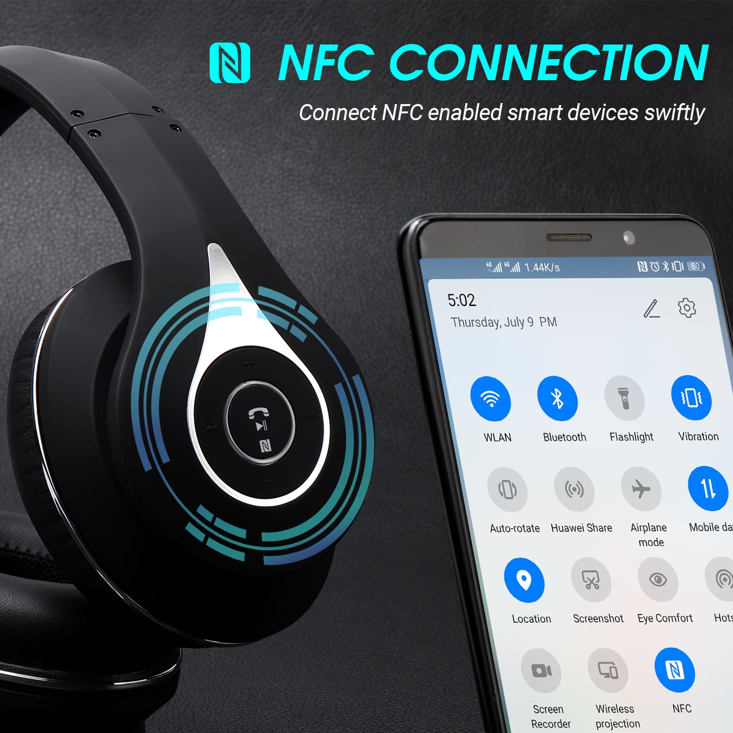 Bluetooth Retro Wireless Headphones aptX LL Stereo Audio NFC Pairing August EP640 - Black