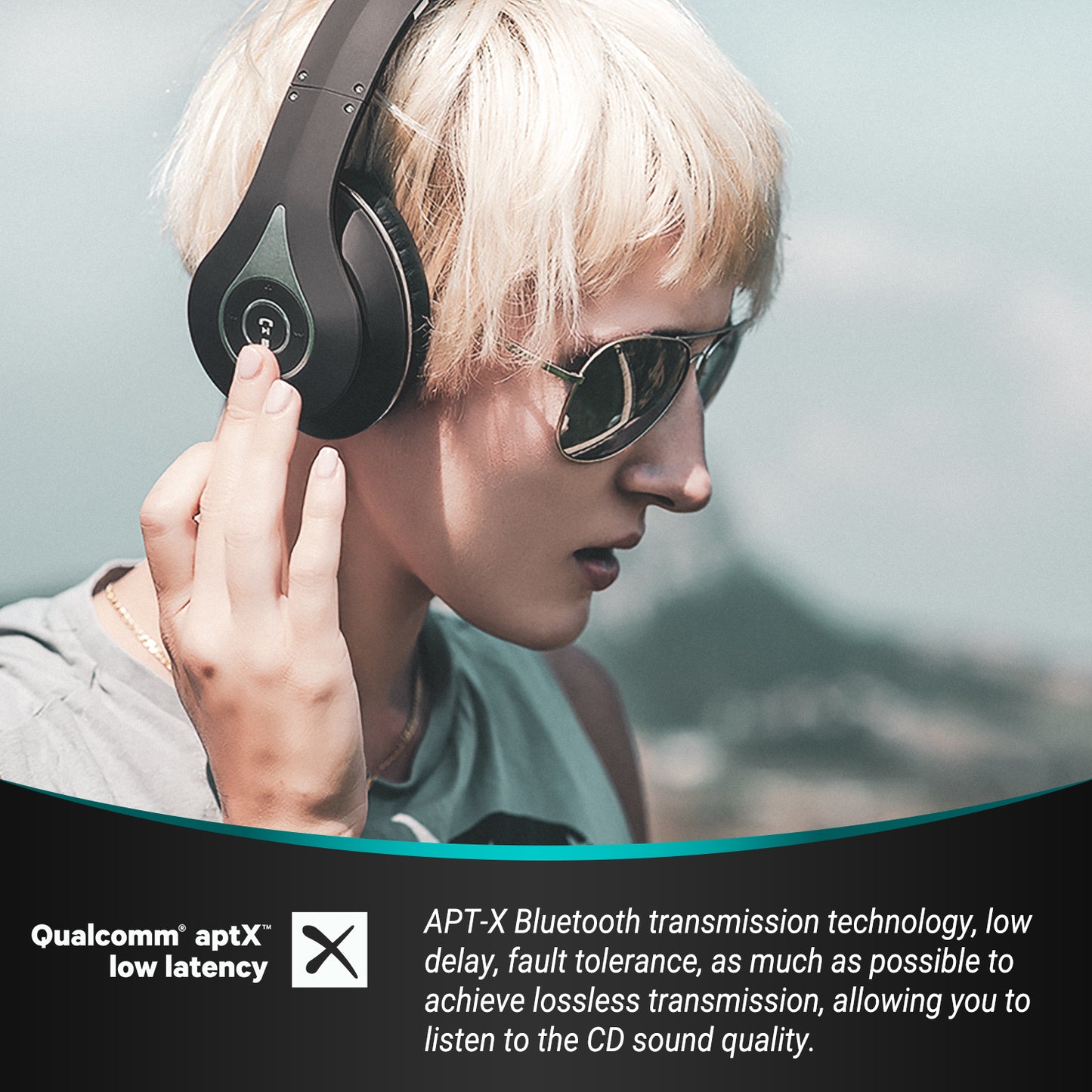 Bluetooth Retro Wireless Headphones aptX LL Stereo Audio NFC Pairing August EP640 - Black