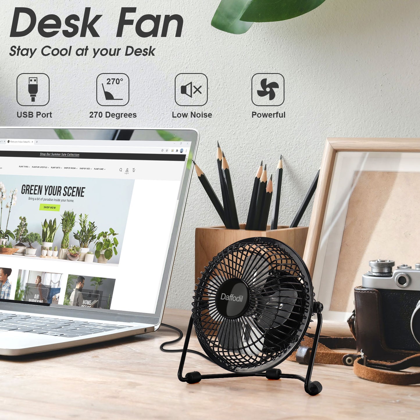 USB Desk Fan - Daffodil UFN100 - Stay Cool at your Desk on Hot Summer Days