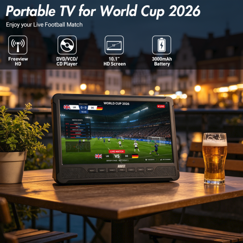 Portable TV 10" DVD Freeview Rechargeable TV HDMI AV USB PVR - August DA383