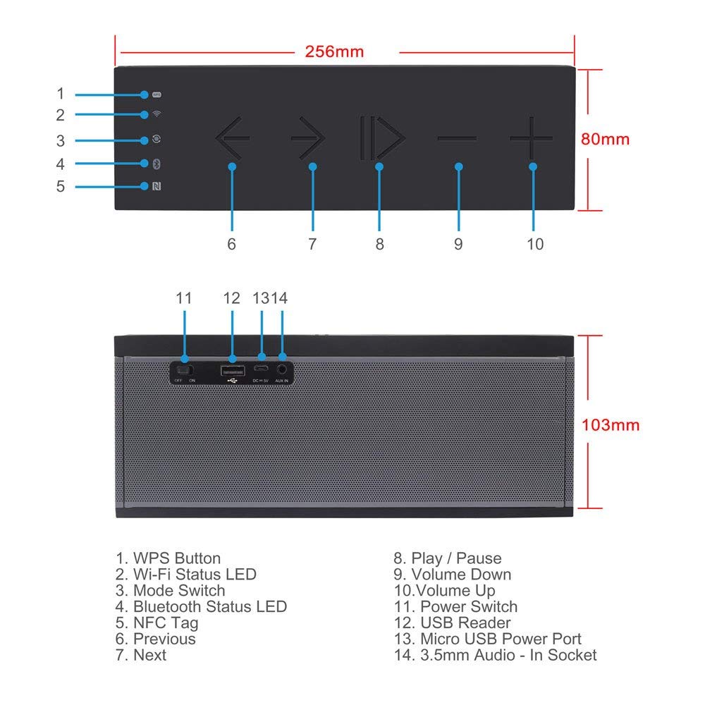 Stereo Wifi and Bluetooth Portable Speakers with Multiroom App - August WS300