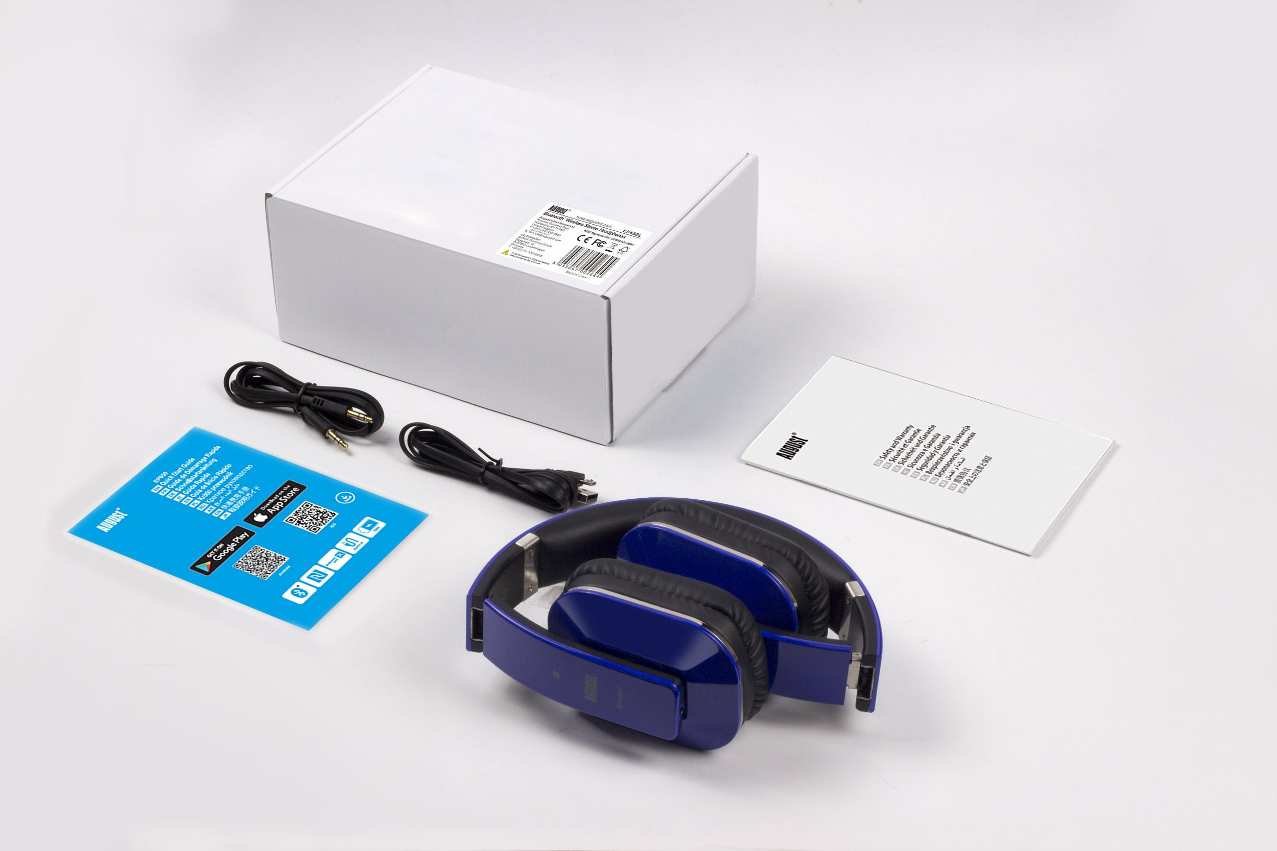 Bluetooth Over Ear Headphones Built-in MIC Hands-Free Calls with Integrated App NFC Low Latency Audio with AptX Technology for PC and Mobile - August EP650 In White Packaging Box