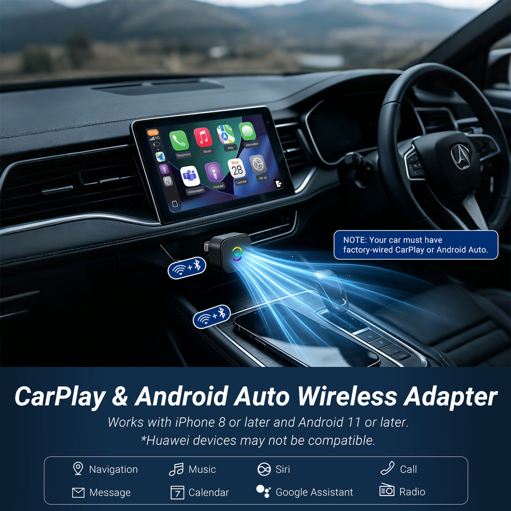 August CR245 2-in-1 Wireless CarPlay & Android Auto Adapter, 2 Phone Switch