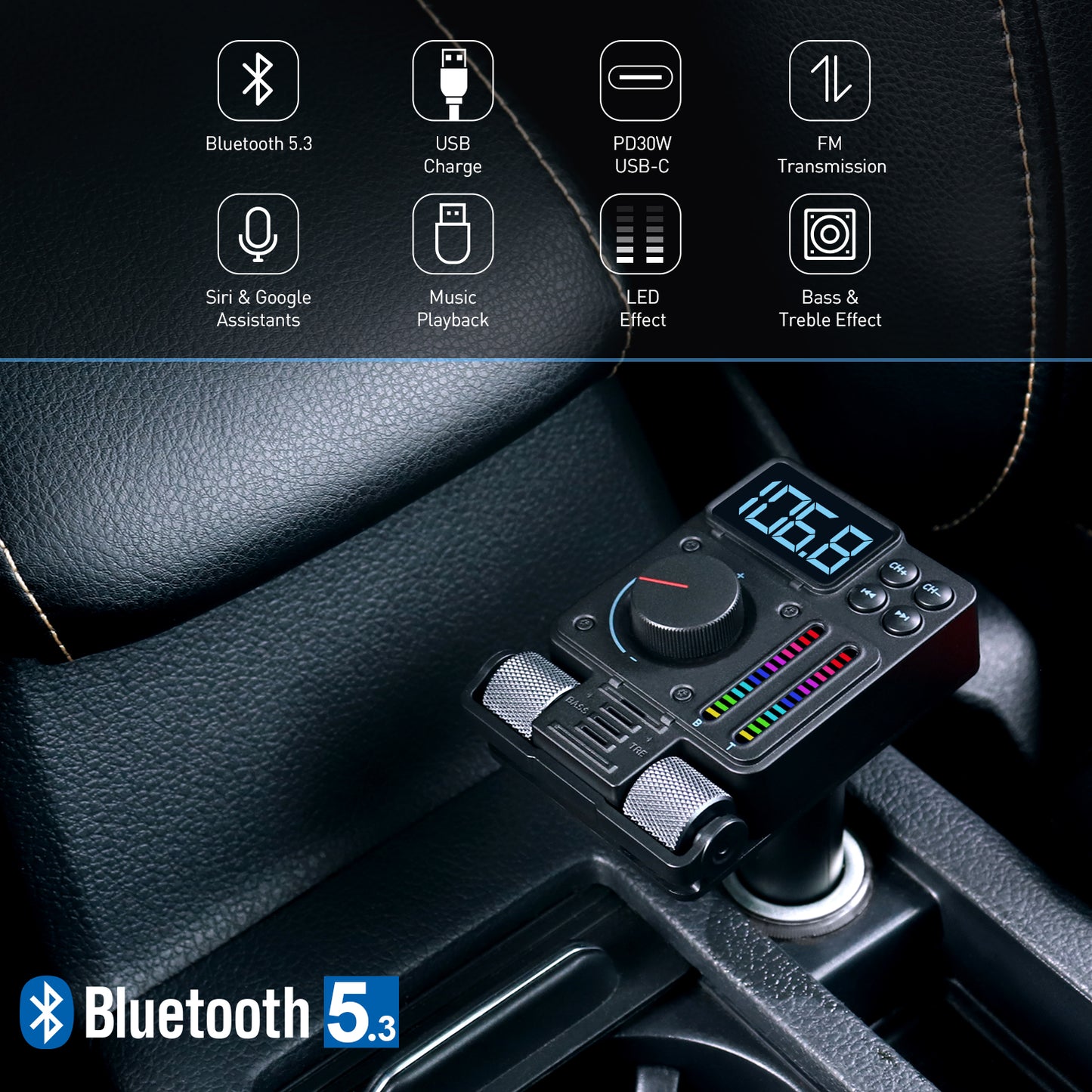 FM Transmitter Bluetooth Handsfree USB MP3 Charging Port - August CR235