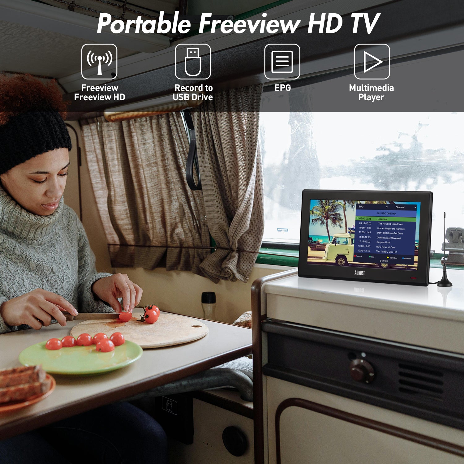 Portable Mini TV with Freeview 10 Inches Digital HDMI USB PVR Multimedia Freeview, Freeview HD - August DA100D