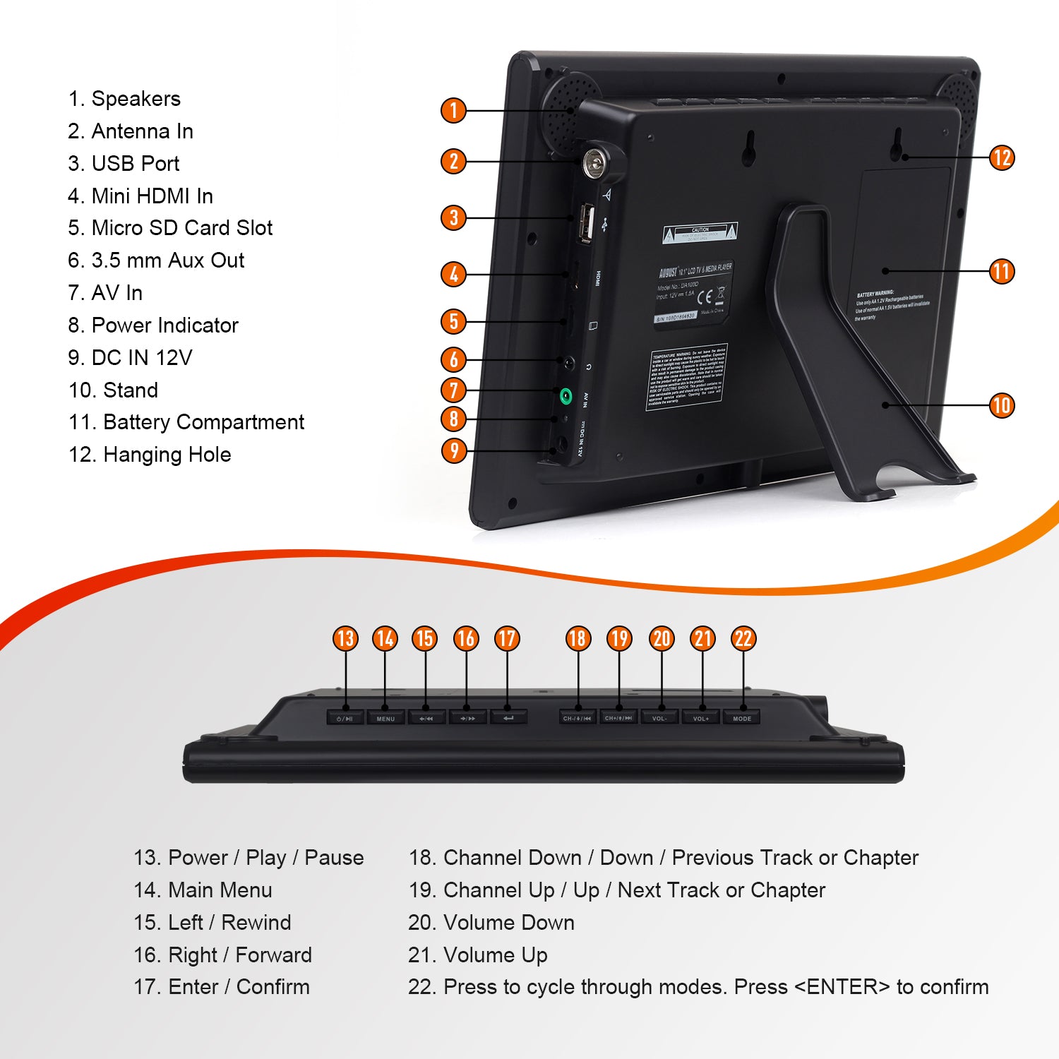 HGV Travel Bundle Freeview Portable Television 1080P HDMI Digital USB PVR AV Caravan August DA100D
