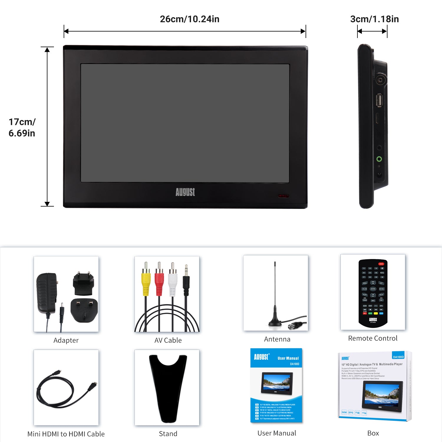 HGV Travel Bundle Freeview Portable Television 1080P HDMI Digital USB PVR AV Caravan August DA100D