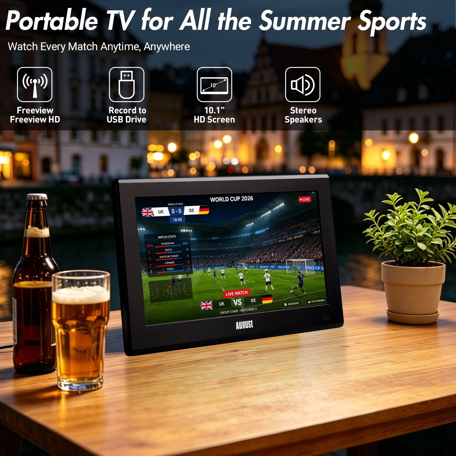 Portable Mini TV with Freeview 10 Inches Digital HDMI USB PVR Multimedia Freeview, Freeview HD - August DA100D