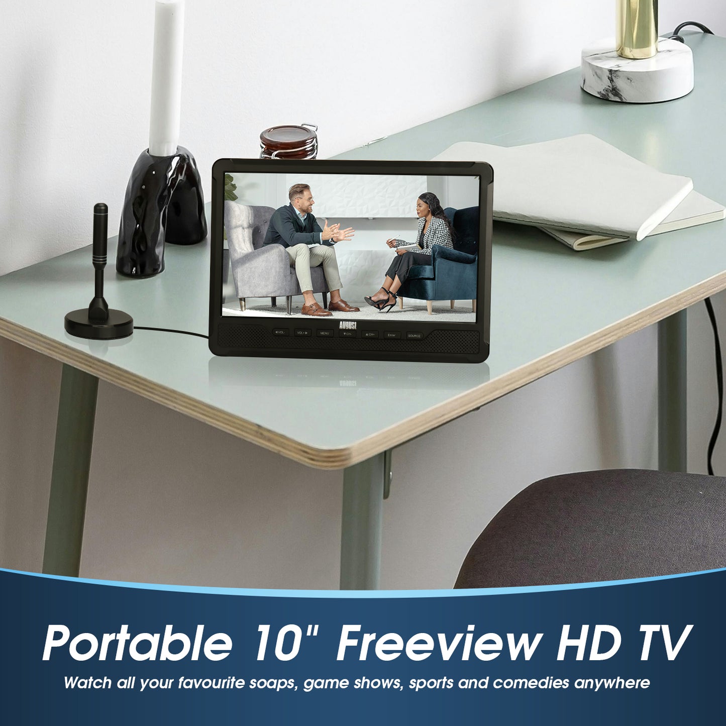 Portable TV 10" DVD Freeview Rechargeable TV HDMI AV USB PVR - August DA383