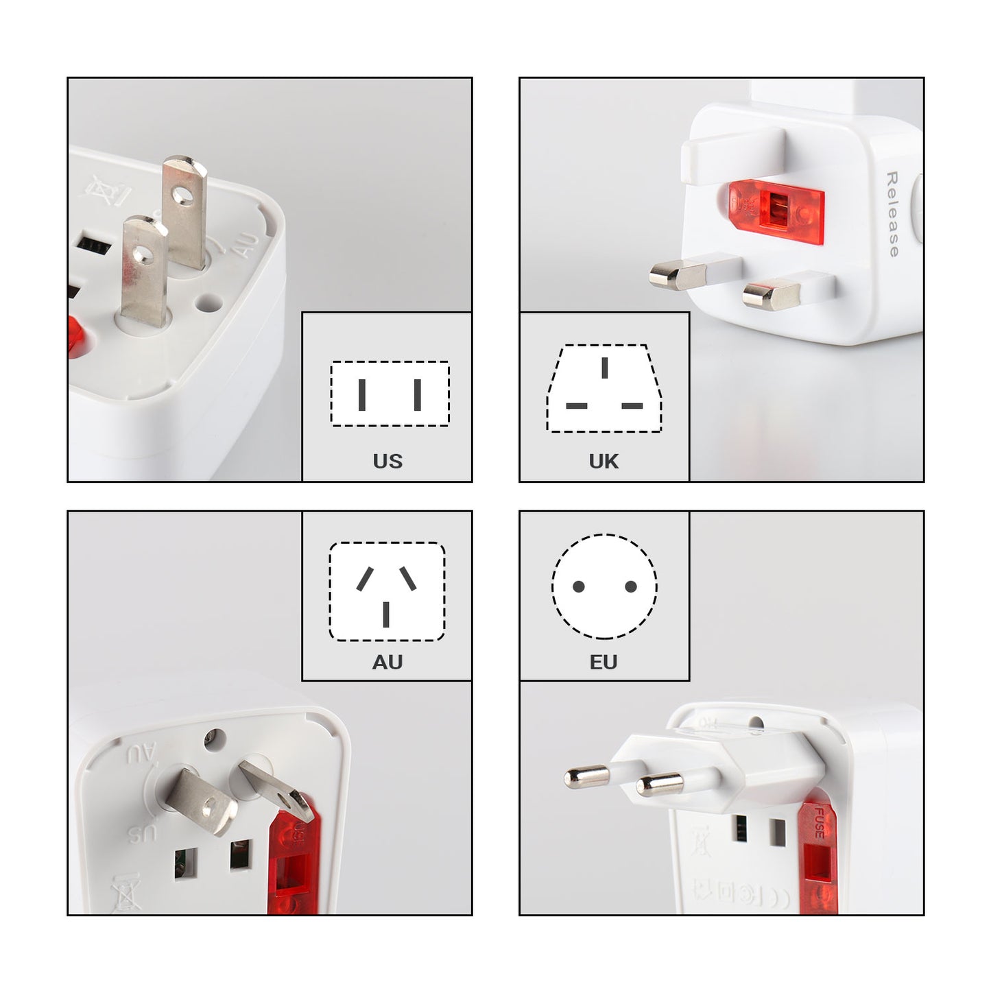 World Travel Power Adaptor USB Adaptor Port UK EU AU US Universal Plug - WAP150