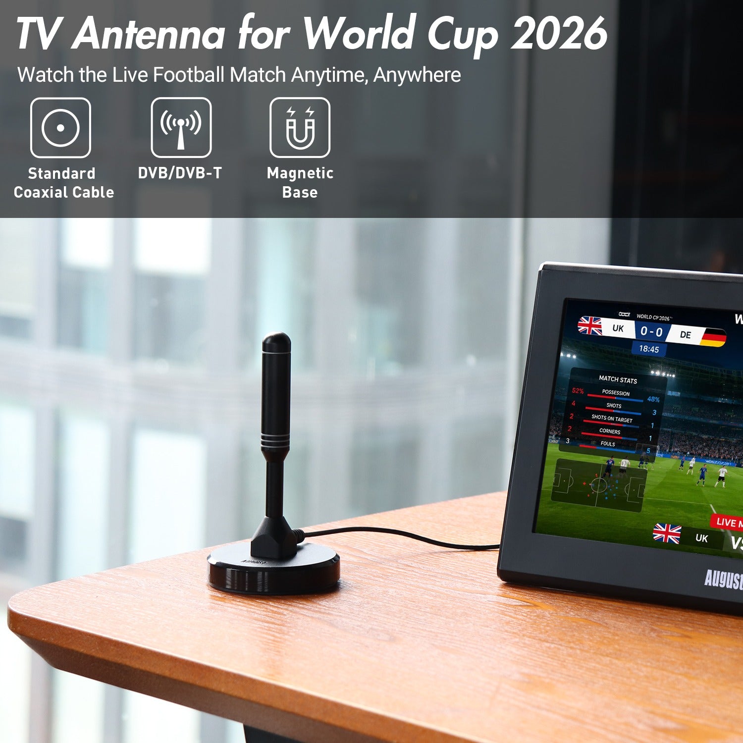 August DTA240 High Gain Portable Freeview TV Aerial with Magnetic Base (HDTV & Radio)