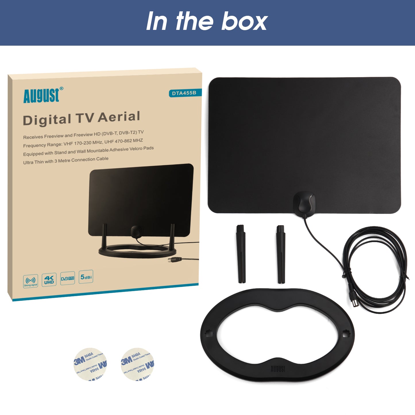 Digital TV Aerial Flat Antenna for Freeview and Freeview HD - August DTA455