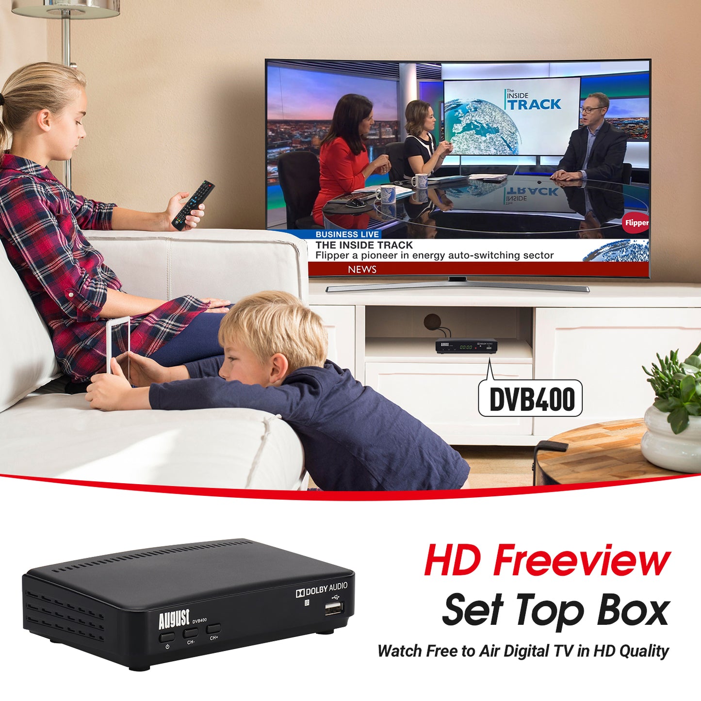 Freeview Set-Top Box HD TV Recorder 32GB USB Included PVR EPG Timeshift - August DVB400