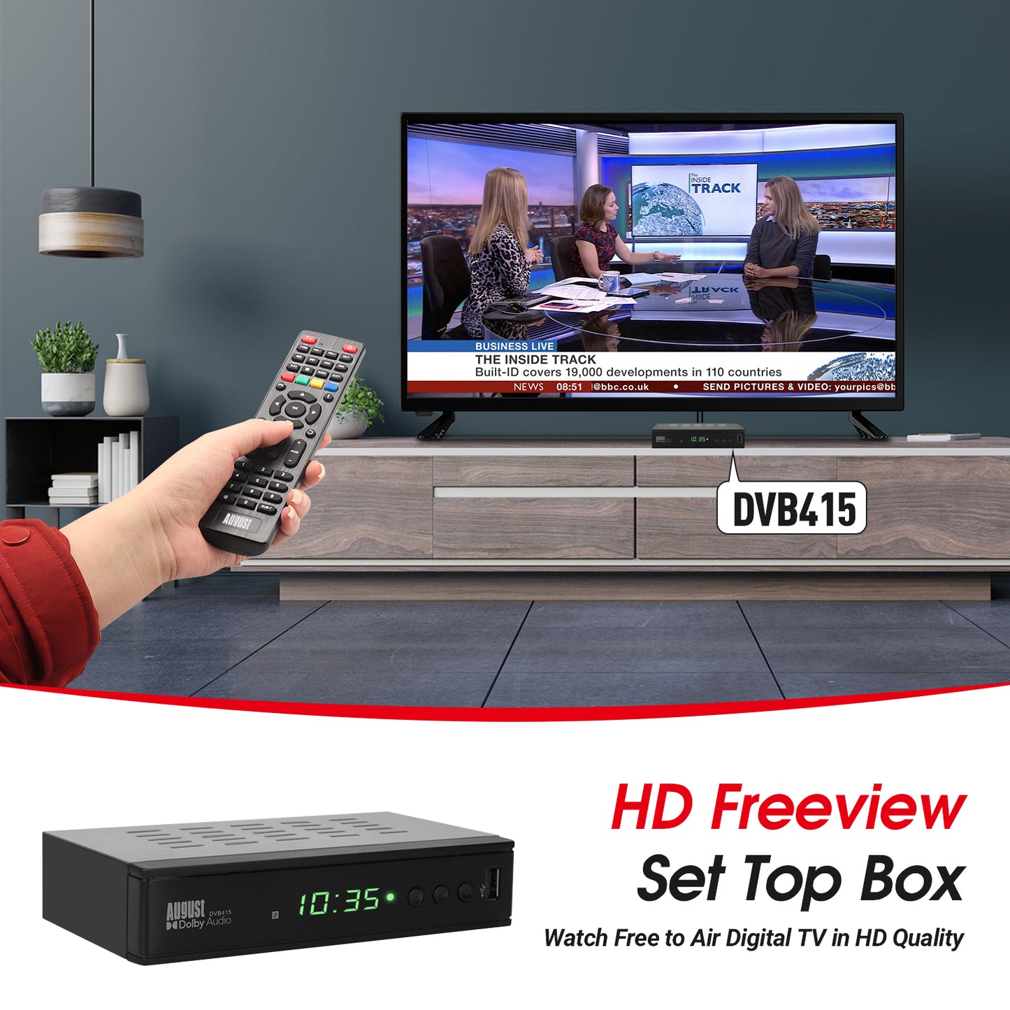 Freeview HD Set-Top Box Receiver 1080p PVR 32GB USB Included - August DVB415