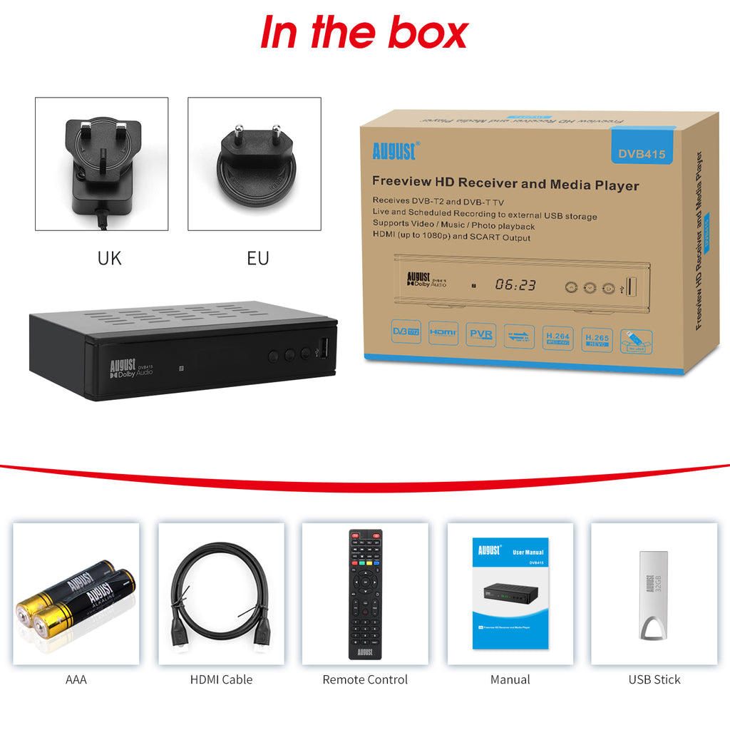 August DVB415 HD Freeview Recorder Box