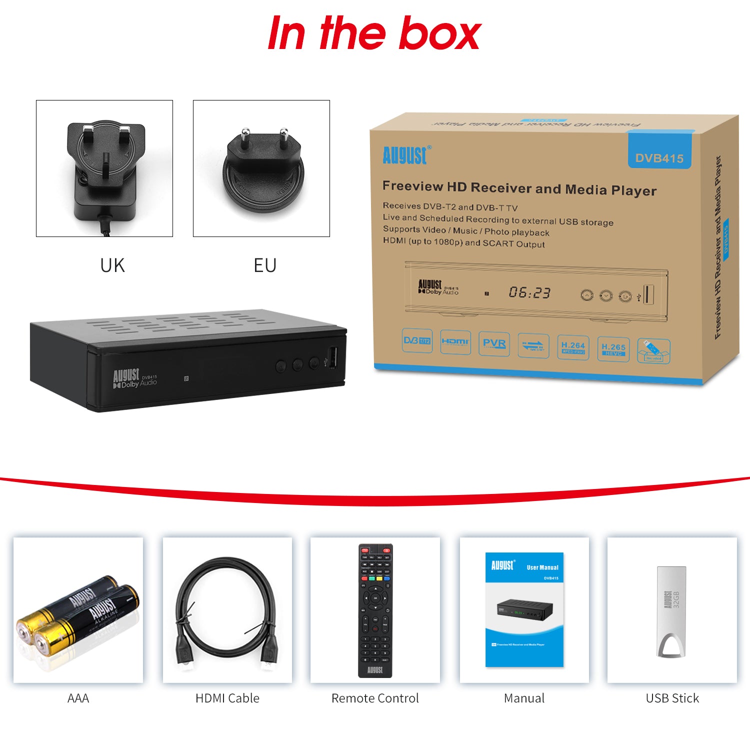August DVB415 HD Freeview Recorder Box