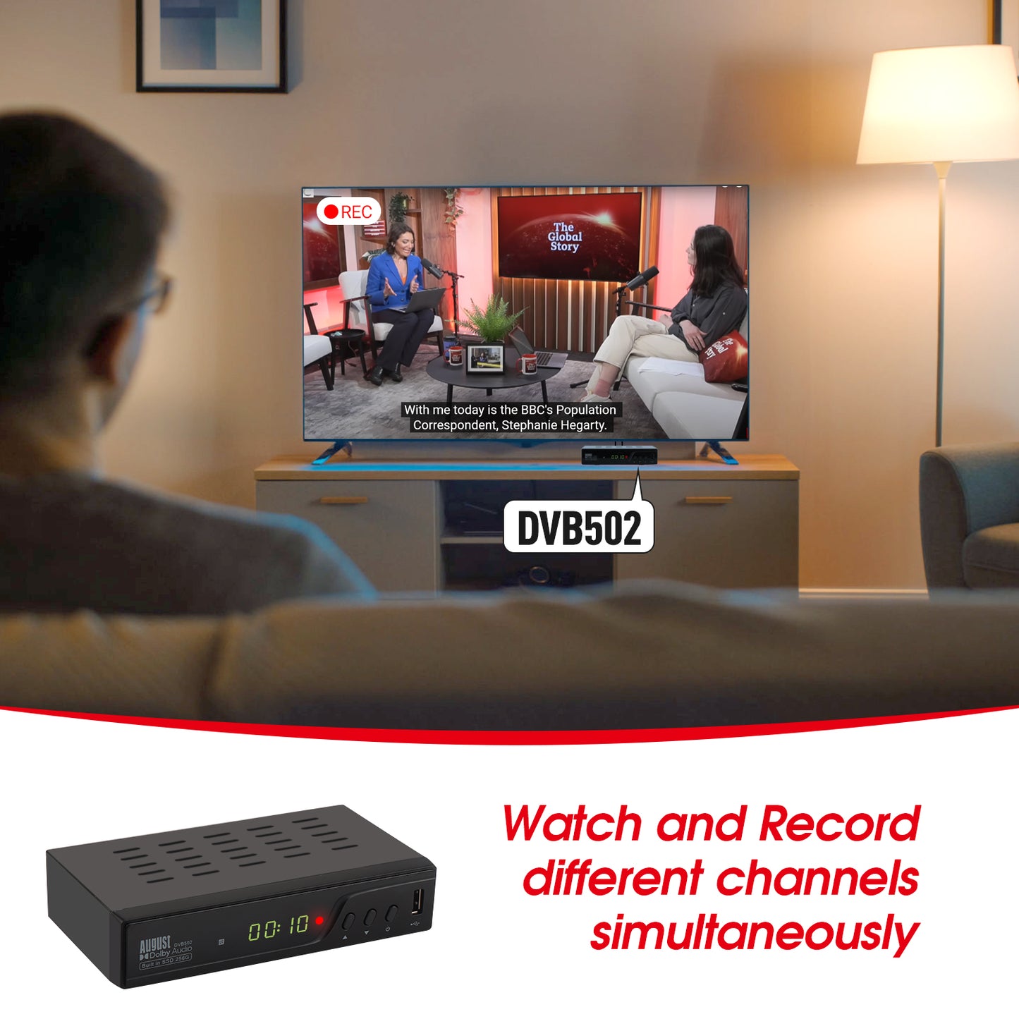 Freeview TV Recording Box with 256GB Internal SSD Storage for 100+ Hours TV - August DVB502 [Refurbished]