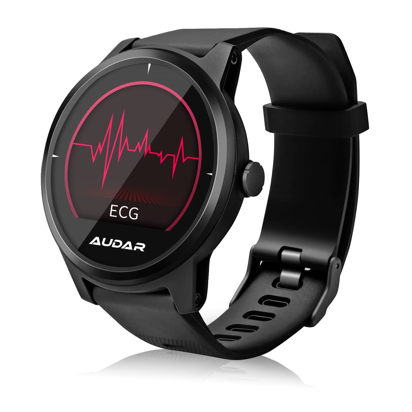 An AUDAR E1 Health Watch displaying an ECG result of a heartbeat.