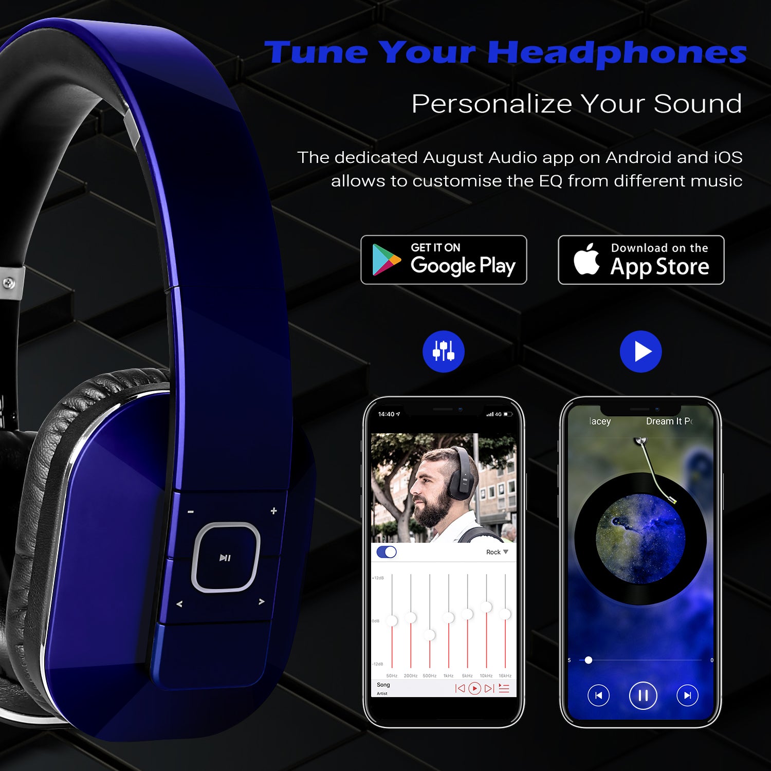 Bluetooth Over Ear Headphones Built-in MIC Hands-Free Calls with Integrated App NFC Low Latency Audio with AptX Technology for PC and Mobile - August EP650 In White Packaging Box