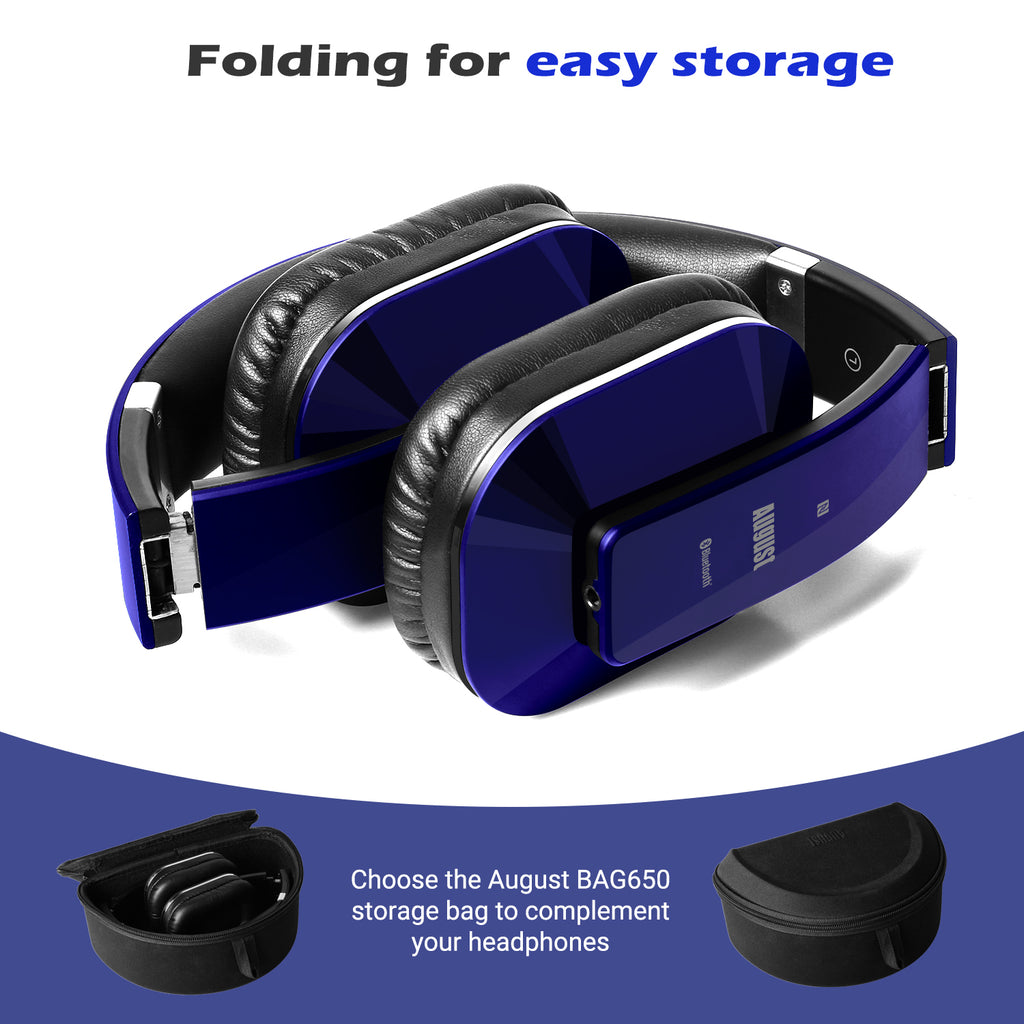 Bluetooth Over Ear Headphones Built-in MIC Hands-Free Calls with Integrated App NFC Low Latency Audio with AptX Technology for PC and Mobile - August EP650 In White Packaging Box