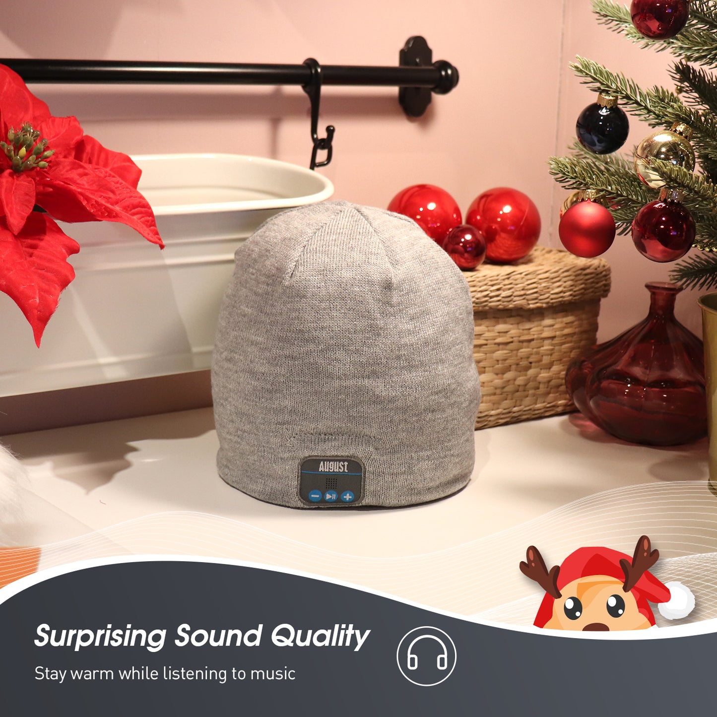 Bluetooth Beanie Hat Rechargeable Battery Headphones with Microphone - August EPA20G