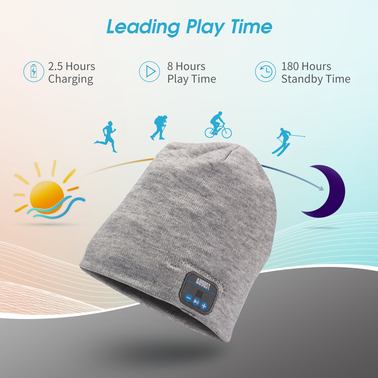 Bluetooth Beanie Hat Rechargeable Battery Headphones with Microphone - August EPA20G