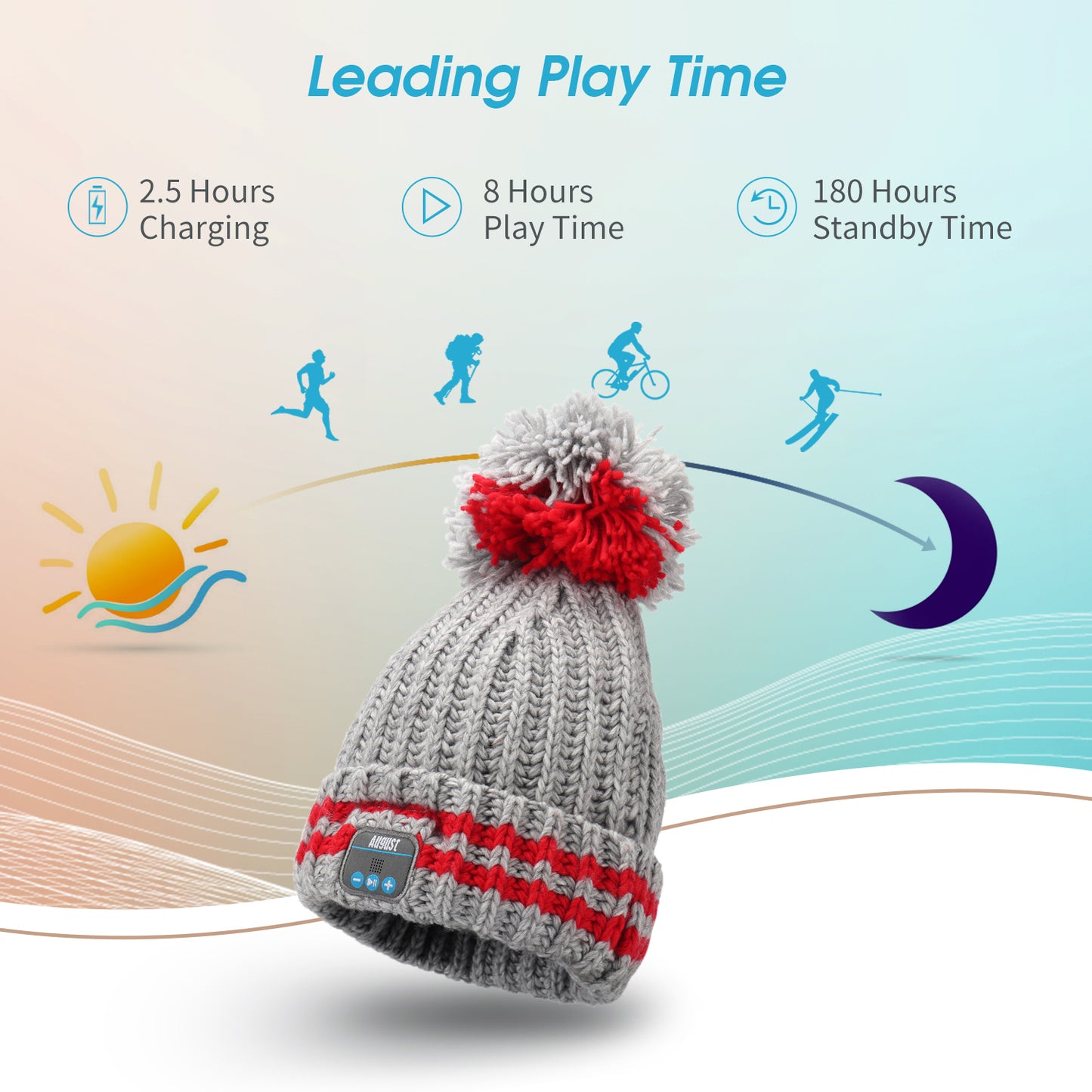 Bluetooth Beanie Pom Hat Headphones for Winter with Microphone - August EPA30