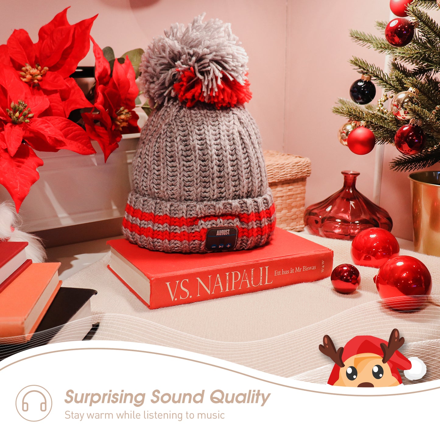 Bluetooth Beanie Pom Hat Headphones for Winter with Microphone - August EPA30