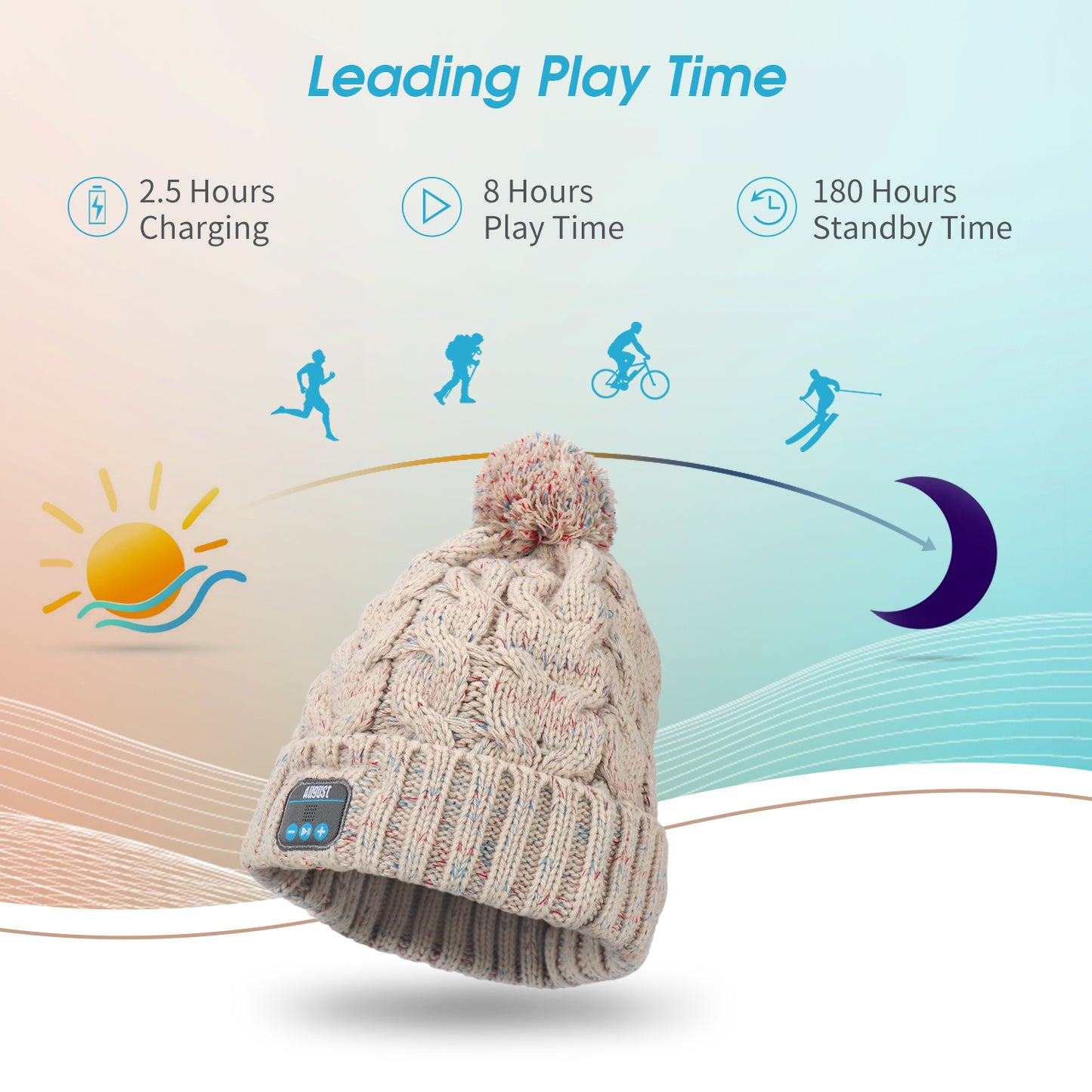 Bluetooth Beanie Pom Hat Headphones for Winter with Microphone - August EPA30