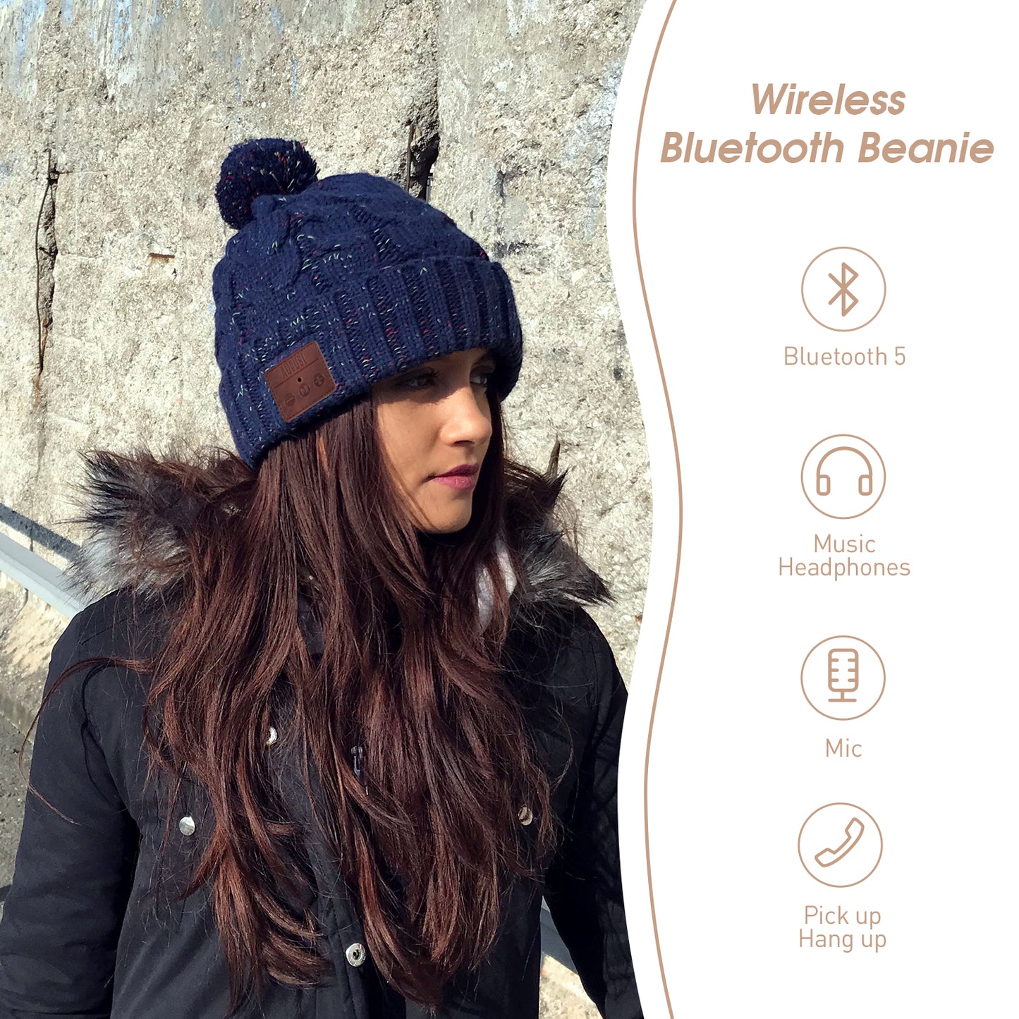 Bluetooth Pom Pom Winter Beanie Hat 20 Hour Synthetic Wool August EPA30