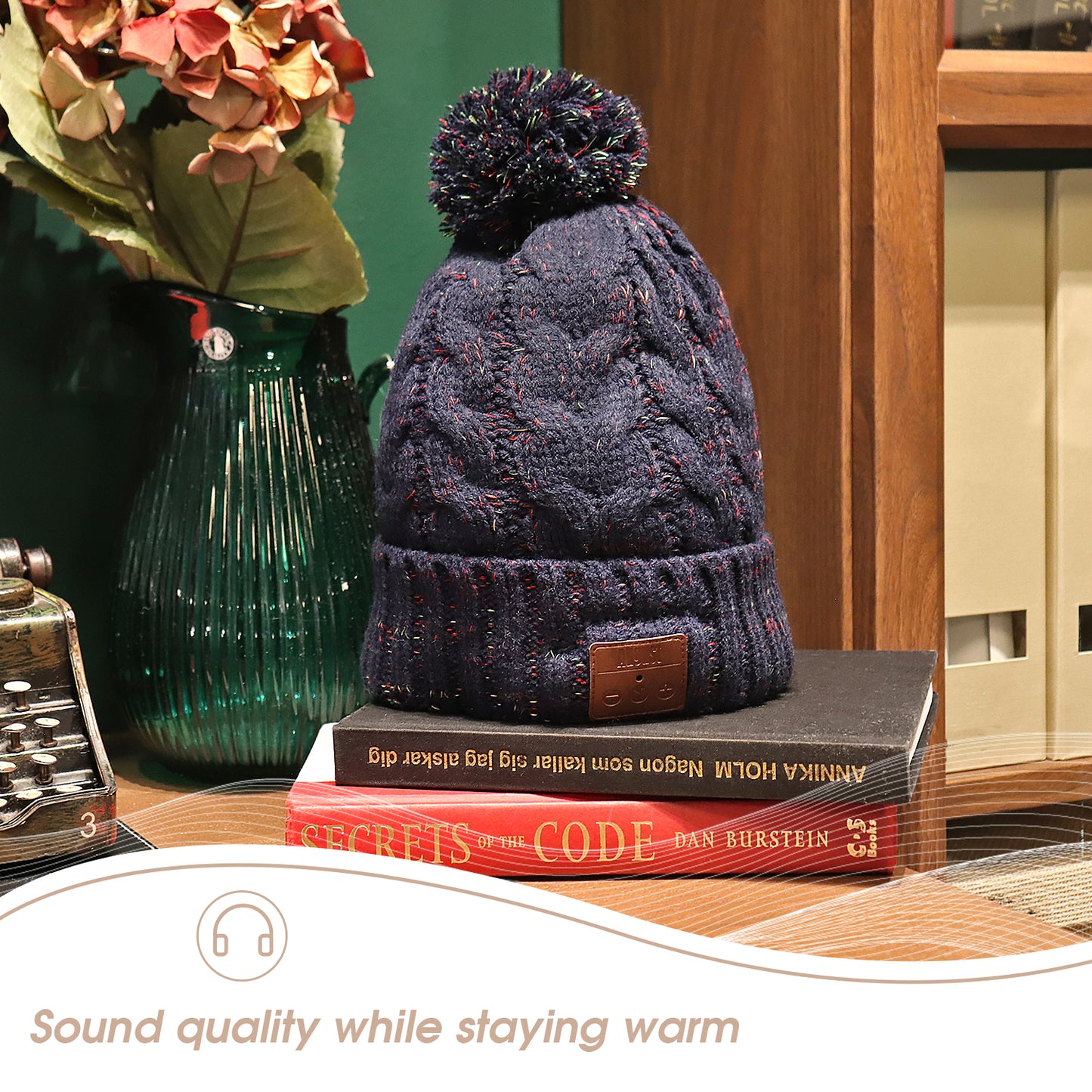 Bluetooth Pom Pom Winter Beanie Hat 20 Hour Synthetic Wool August EPA30