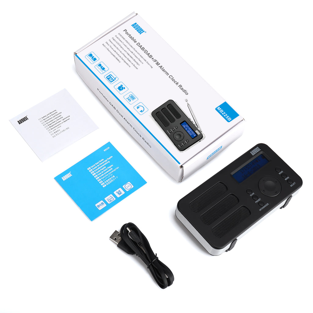 Portable DAB/DAB+ Radio with Alarm Clock, Rechargeable - August MB225
