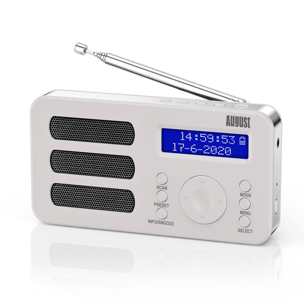 Refurbished Portable FM DAB+ Radio Digital Alarm Clock RDS AUX Rechargeable Battery August MB225