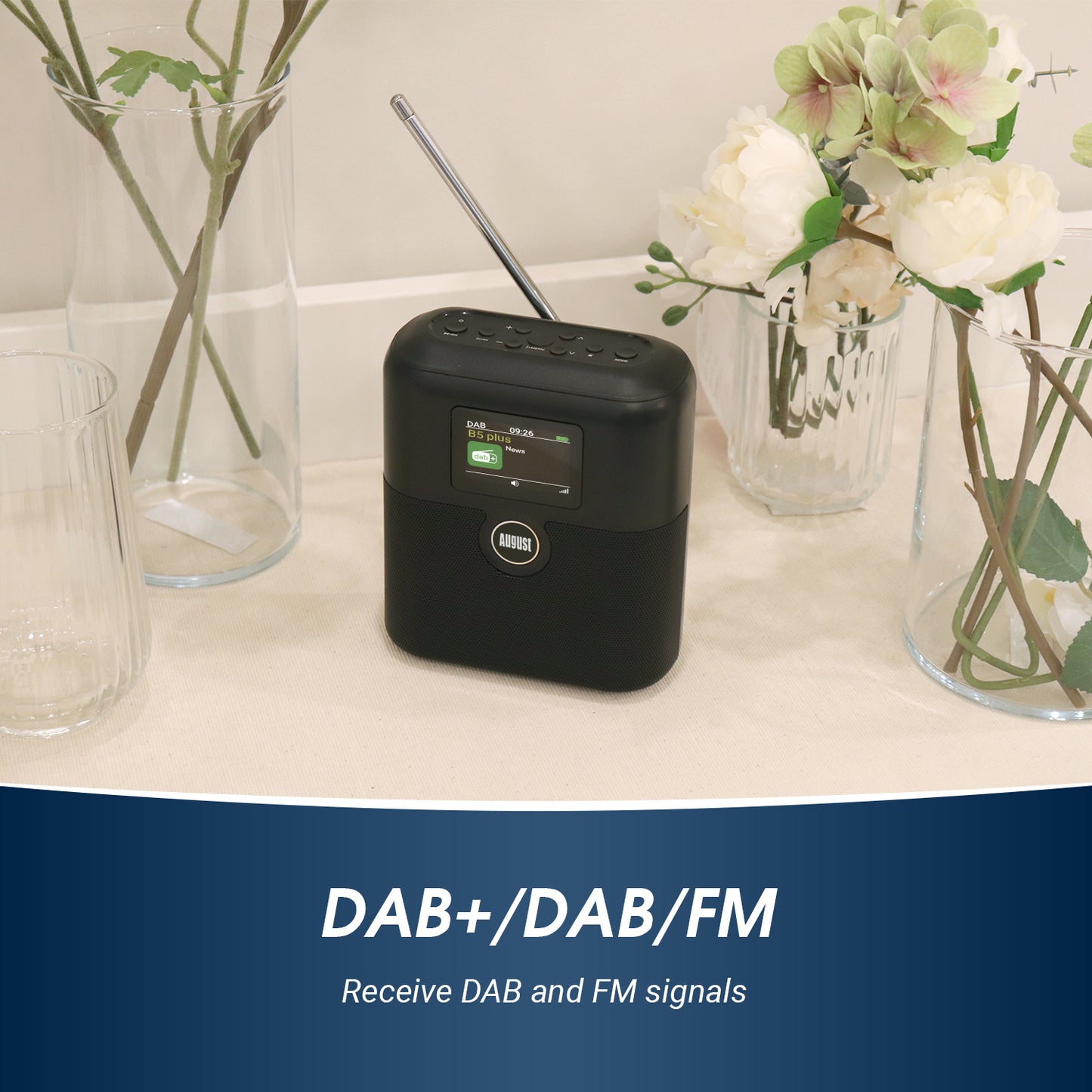 Portable DAB / DAB+ / FM Bluetooth Speaker Digital Radio Alarm Clock August MB330