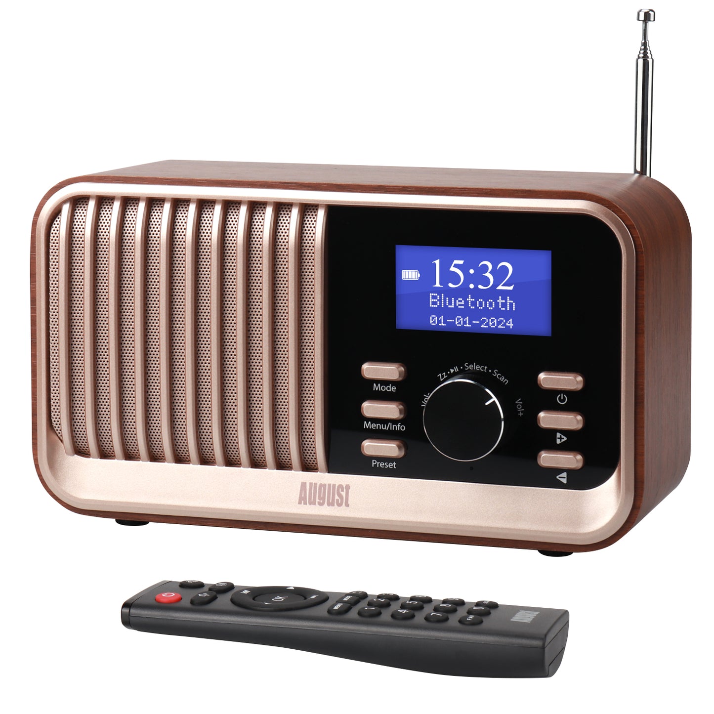 Retro Digital DAB+ FM Alarm Clock Radio, Bluetooth, USB, SD Audio - August MB450K