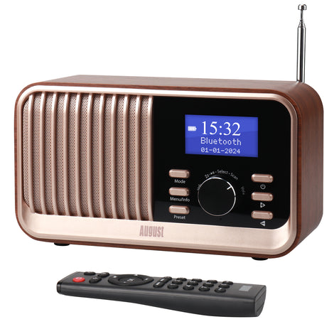 Retro DAB Radio Alarm Clock with FM, Bluetooth 5.3, USB, SD Card Inputs August MB450K