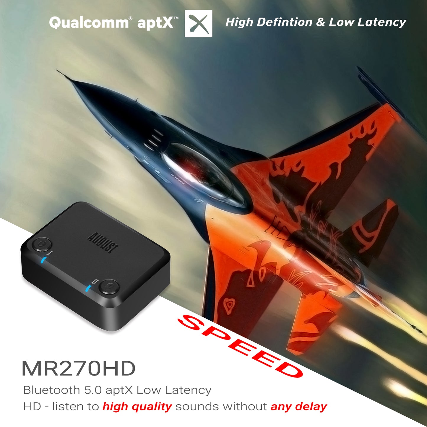 Dual Bluetooth Audio Transmitter Adaptor aptX-LL HD AUX RCA Optical - August MR270B-HD [Refurbished]