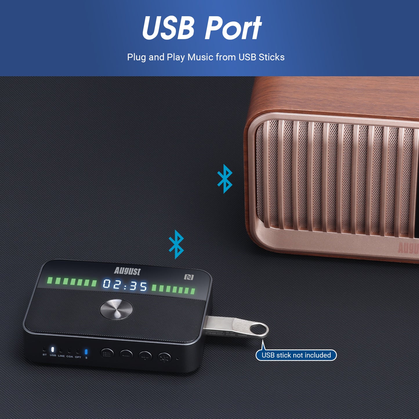 Bluetooth Audio Transmitter Receiver with USB Playback - August MR285