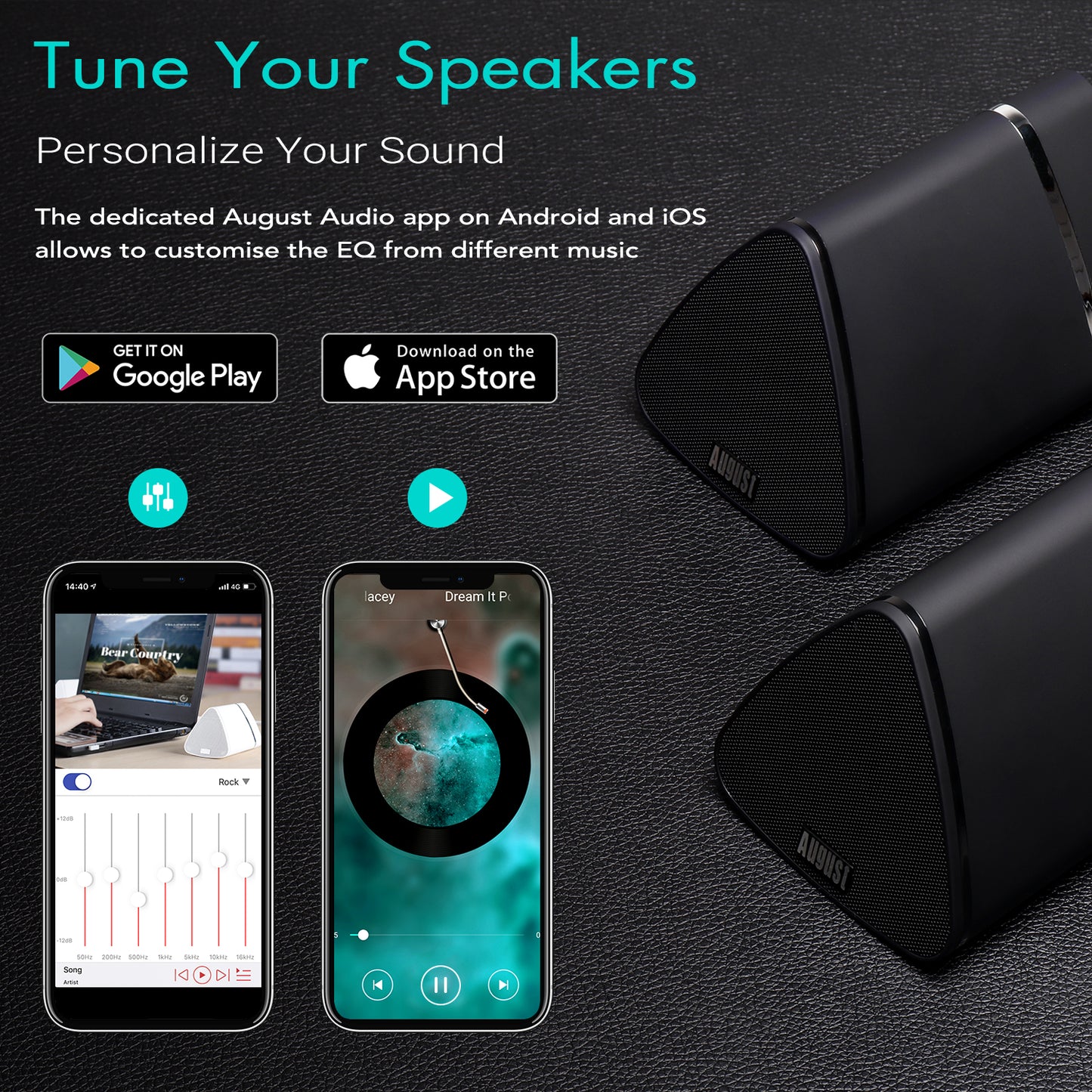 Twin Bluetooth Wireless Portable Speakers Rechargeable Battery - August MS515 [Refurbished]