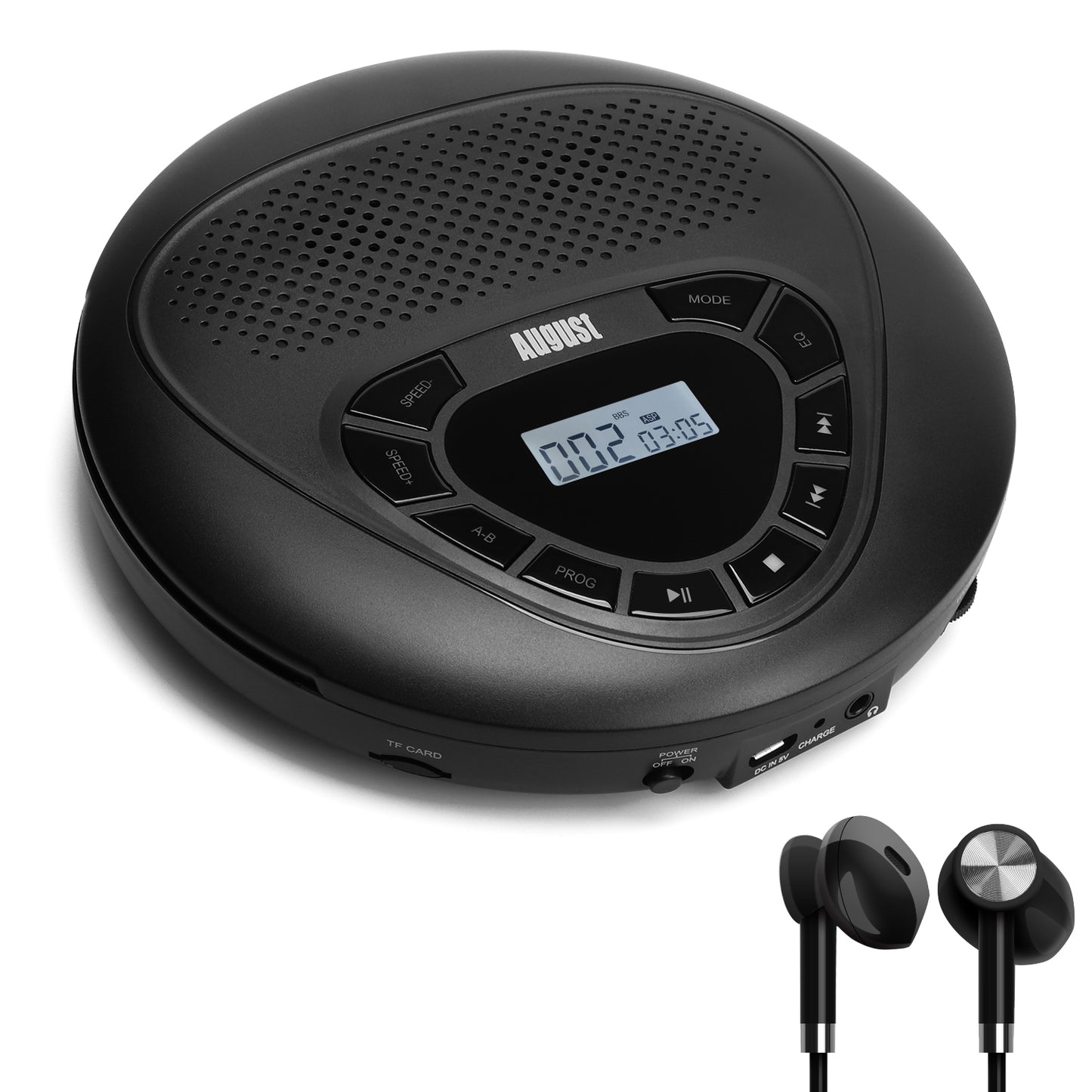 Personal CD Player Portable Rechargeable MP3 Built-in Speakers AUX - August SE10