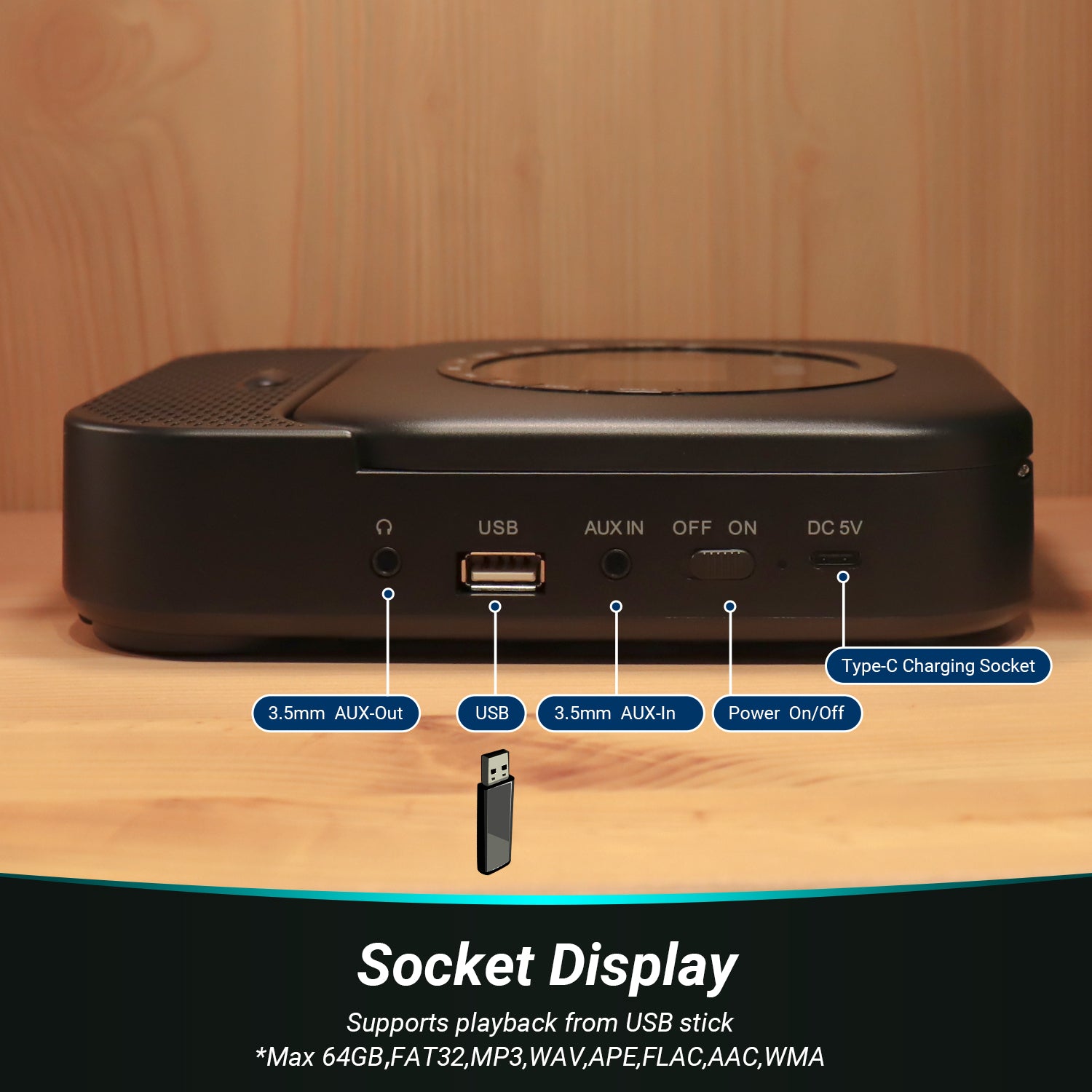 Portable Music CD Player with Bluetooth and MP3 USB In Speaker SE15