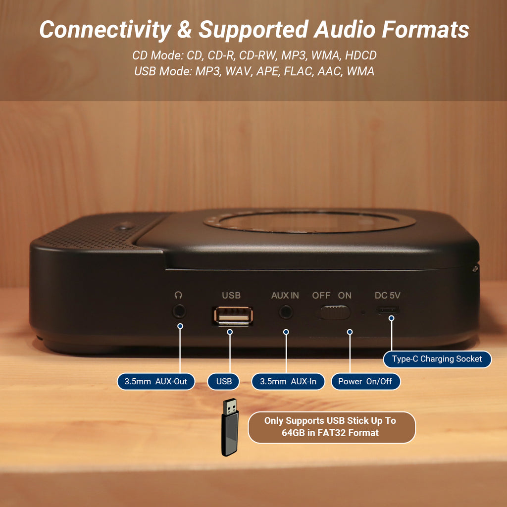 Portable Music CD Player with Bluetooth and MP3 USB In Speaker SE15