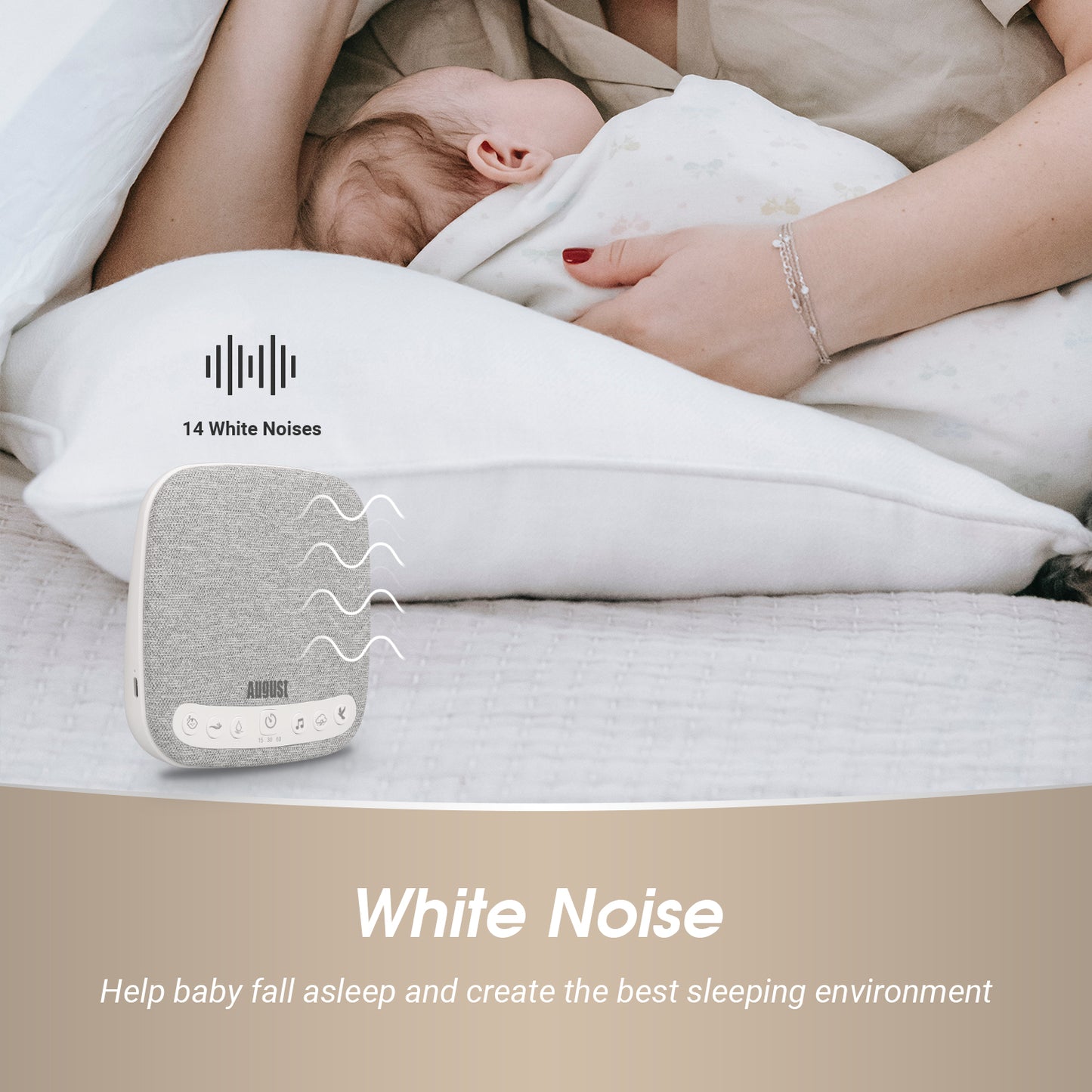 White-Noise Therapy Sound Machine 14 Soothing Sounds in 6 Genres - August SE160 [Refurbished]