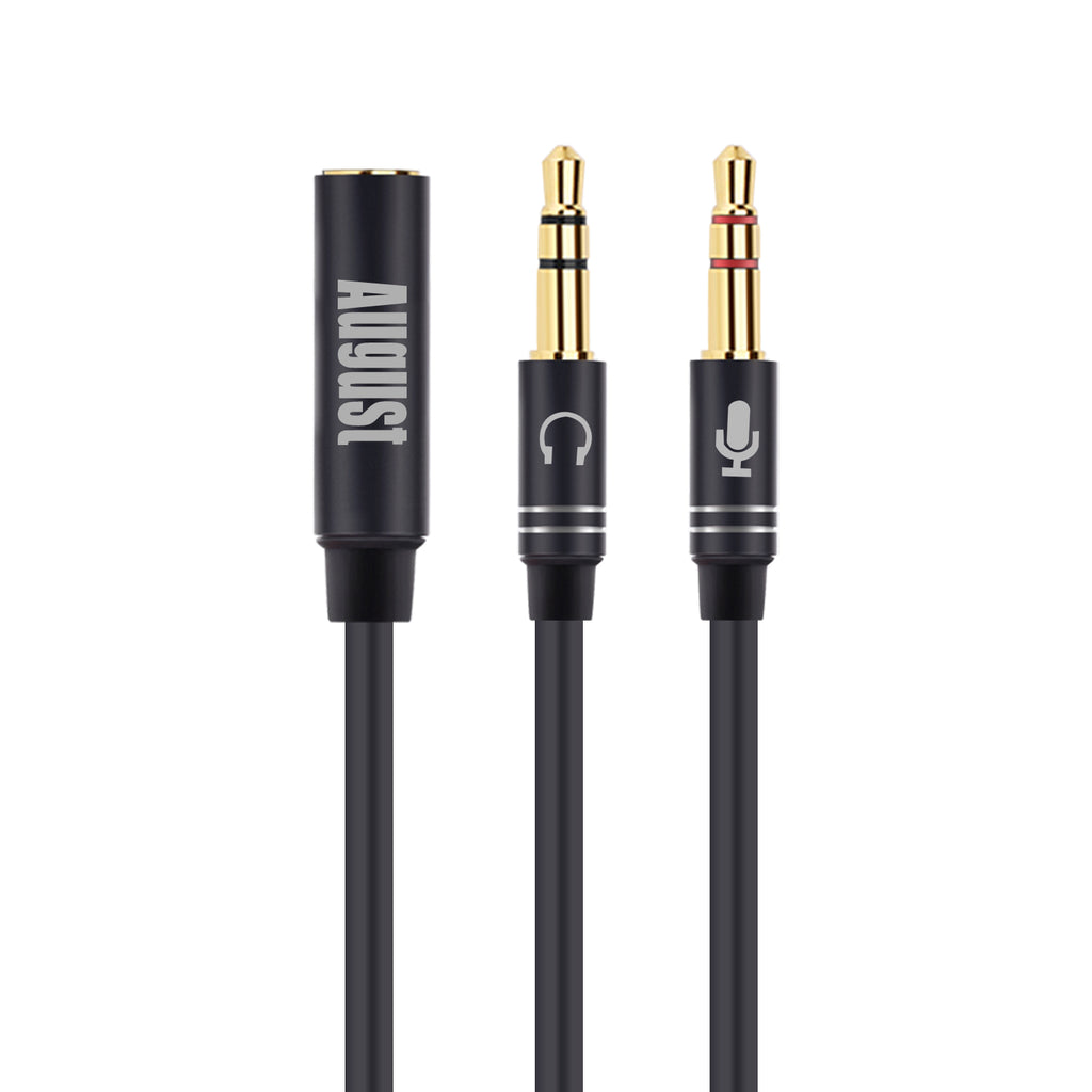 3.5mm Headphone Jack Splitter for Microphone & Stereo Audio Headphones - August TAA220