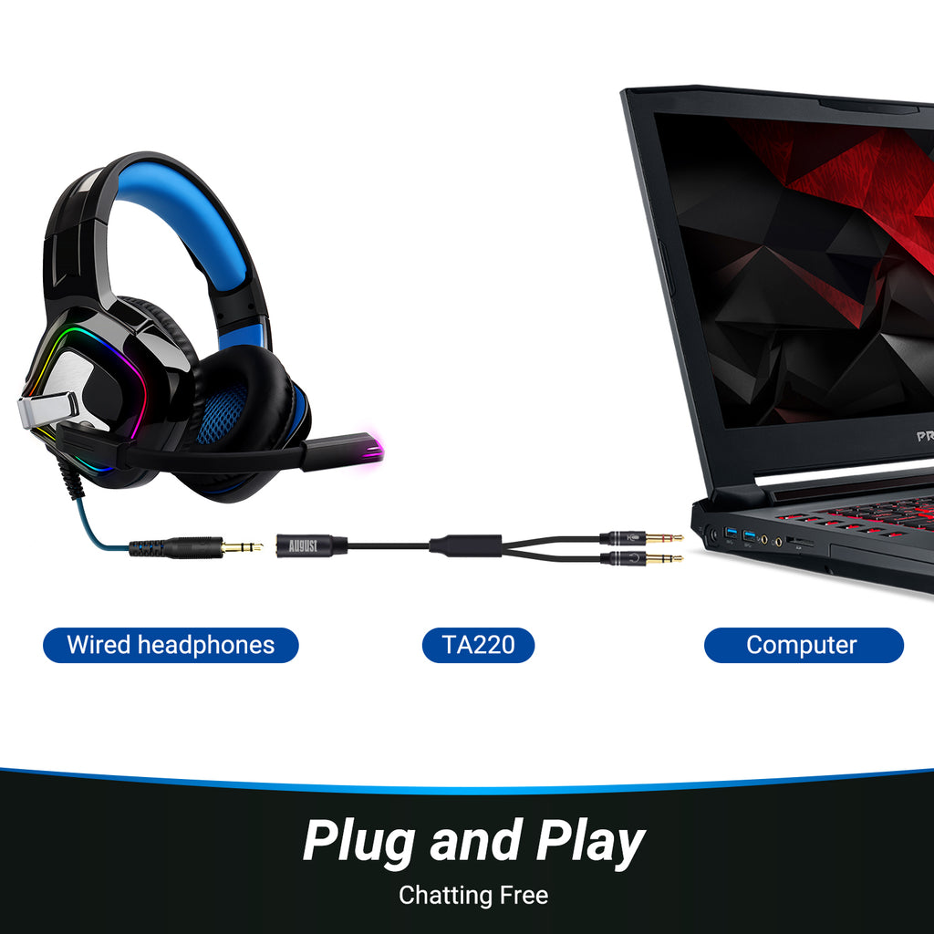 3.5mm Headphone Jack Splitter for Microphone & Stereo Audio Headphones - August TAA220