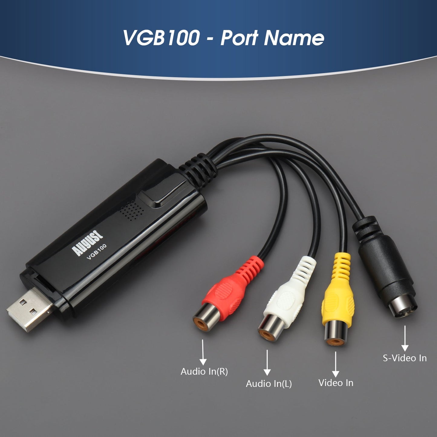 VHS Video Capture Card Digital Transfer Grabber VHS to DVD, Hi8 for Windows - August VGB100 [Refurbished]